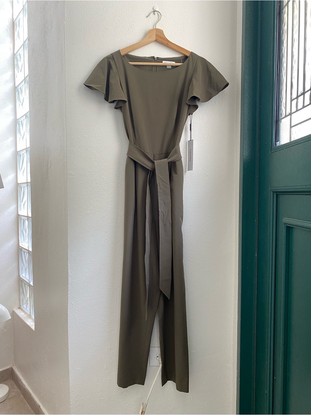 Calvin Klein • Olive Green Jumpsuit with Tie Waist
